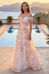 Off‑Shoulder Floral Chiffon Gown – Elegant A‑Line Dress