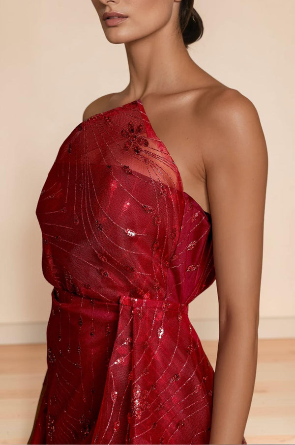 One‑Shoulder Embroidered Gown – Elegant Formal A‑Line Dress