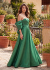 Green Off‑Shoulder Couture Gown | Elegant A‑Line Dress