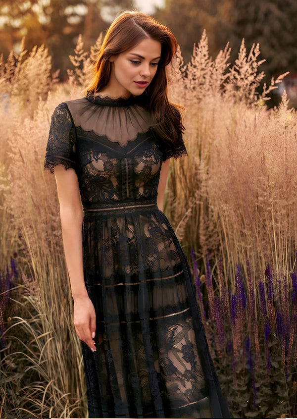 Black Lace Evening Gown | Full‑Length Formal Dress