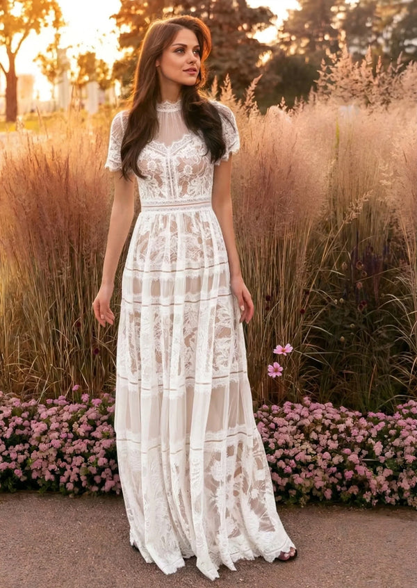 Ivory Lace Formal Gown | Elegant Full‑Length Dress