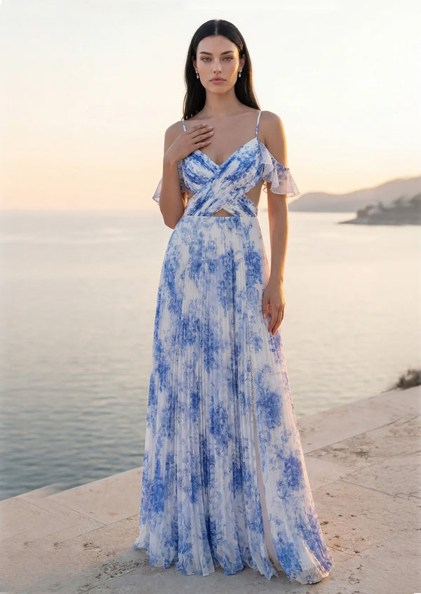 Long Prom Dress with Side Cut Outs | Blue Gown