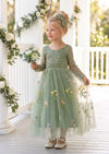 Sage Floral Flower Girl Dress with sleeves