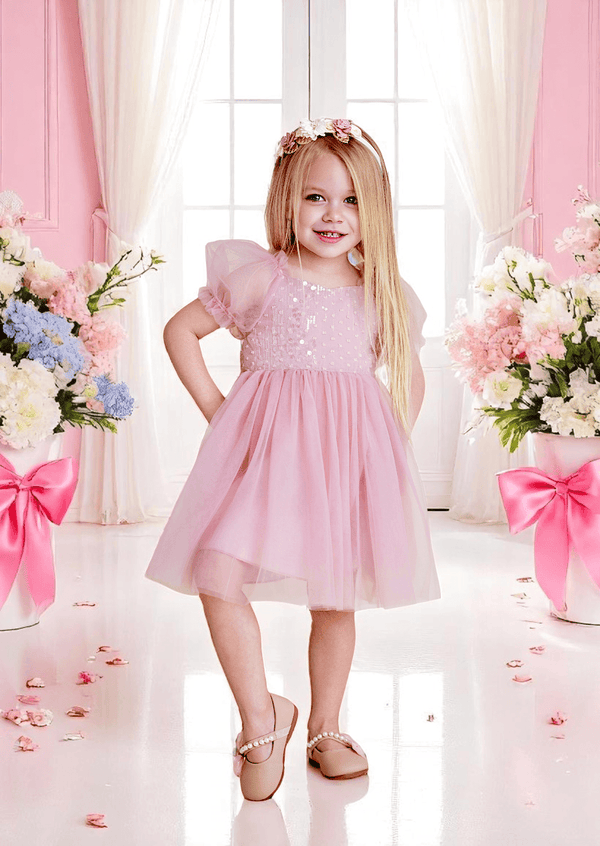 Luna Soft Pink Sequin Flower Girl Special Occasion Dress