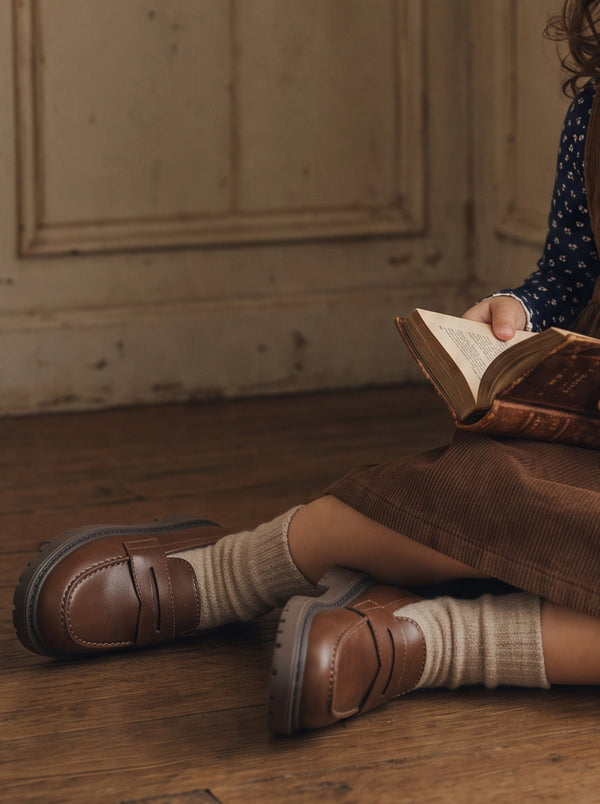 Girls Brown Penny loafers shoes