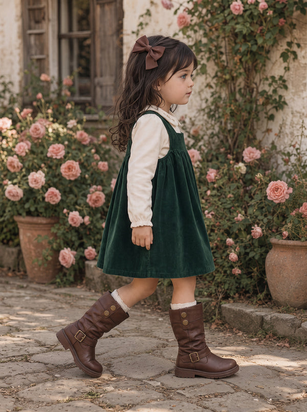 Maeve A-Line Corduroy Dress in Forest Green | Girls Fall Clothing