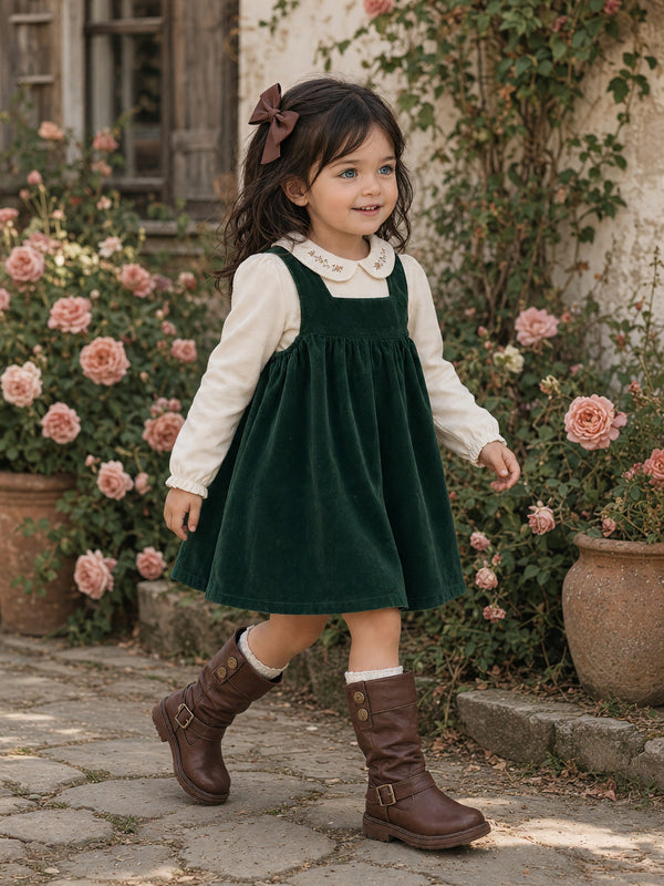Maeve A-Line Corduroy Dress in Forest Green | Girls Fall Clothing
