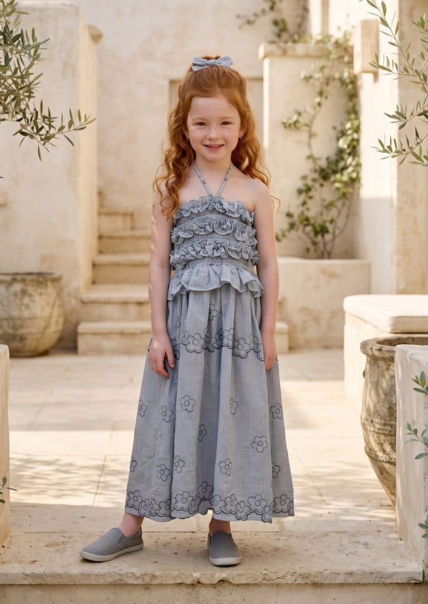 Girl's Sheared Bodice Embroidered Dress in Gray | Girls Fall Dresses