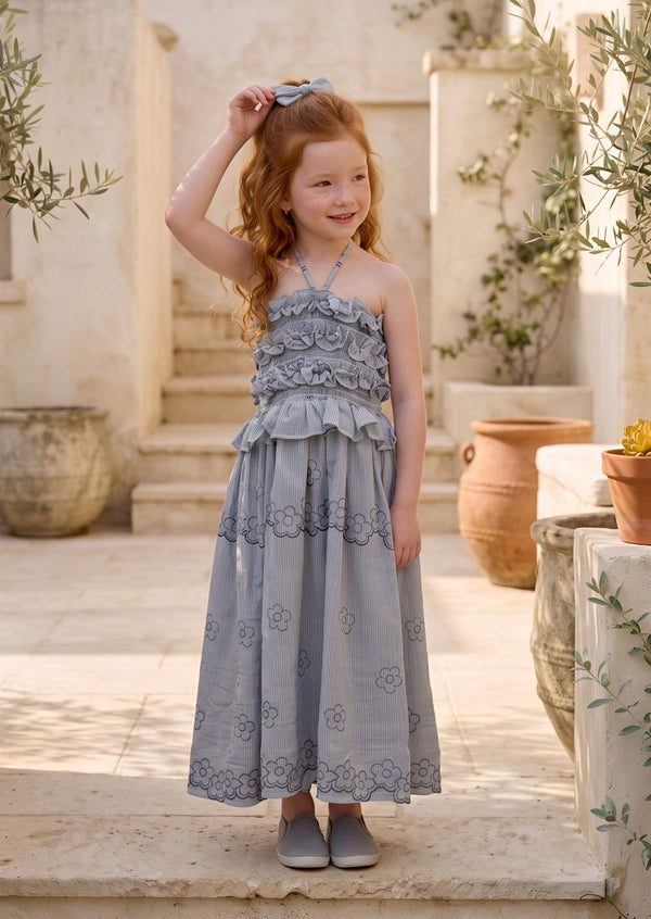 Girl's Sheared Bodice Embroidered Dress in Gray | Girls Fall Dresses