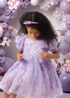 Lavender birthday dress for girls with butterfly and balloon-inspired details and full tulle skirt
