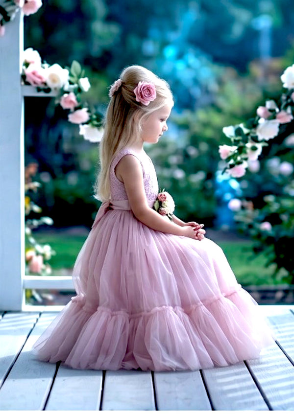Rose pink flower girl dresses