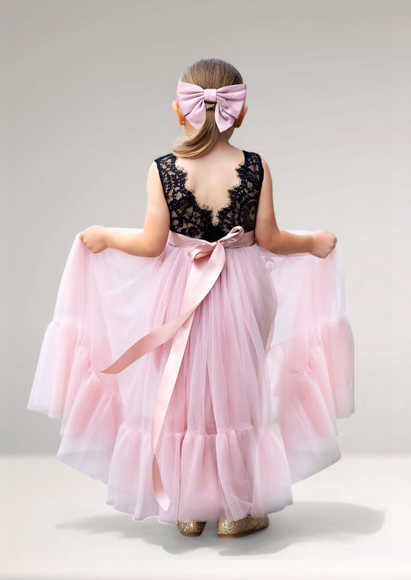 black and mauve tulle and lace flower girl dresses for weddings