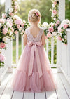 Rose open back flower girl dresses for toddlers