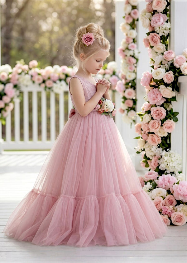 Modern rose flower girl dresses for elegant weddings