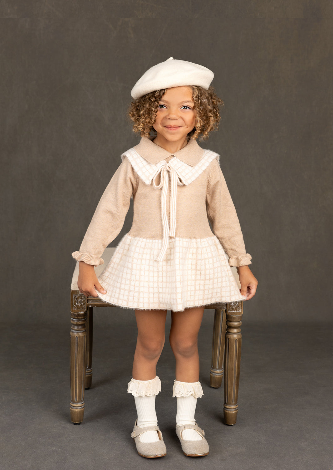 Meghan Sweater Dress Set || Beige Plaid
