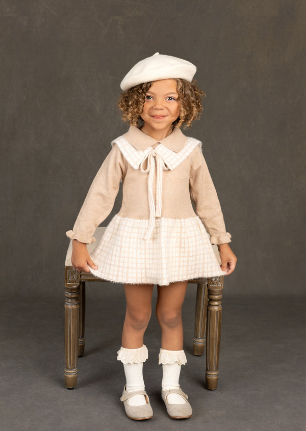 Meghan Sweater Dress Set || Beige Plaid