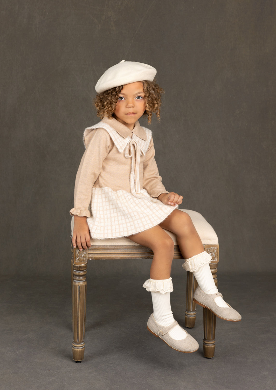 Meghan Sweater Dress Set || Beige Plaid