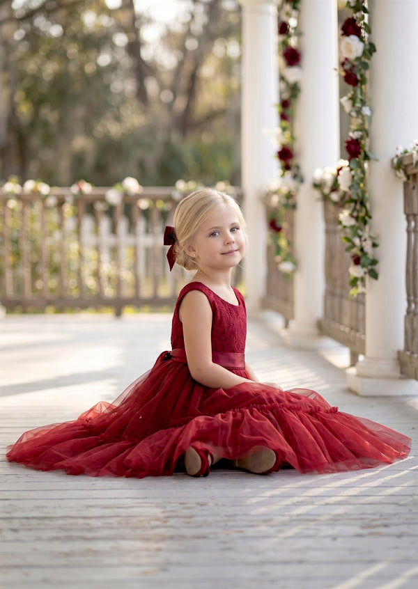 Allison Wine Red Flower Girl Dress
