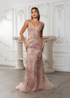 Rose Gold Sequin Lace-Up Back Mermaid Formal Prom Dress