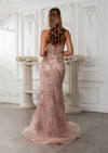 Rose Gold Sequin Lace-Up Back Mermaid Formal Prom Dress