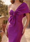 Magenta One‑Shoulder Satin Mermaid Gown | Formal Dress - close up