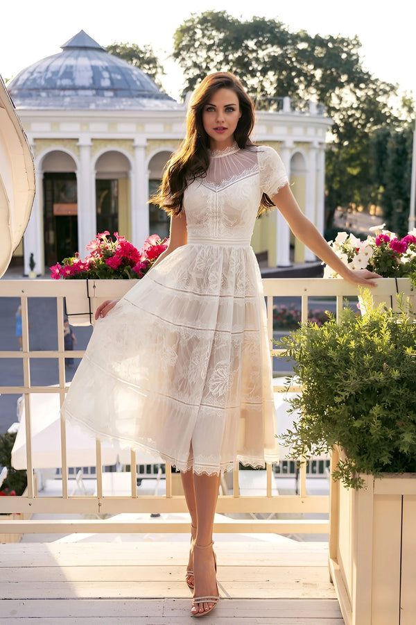 Lace Midi Dress – Short Sleeve Cocktail & Formal Style
