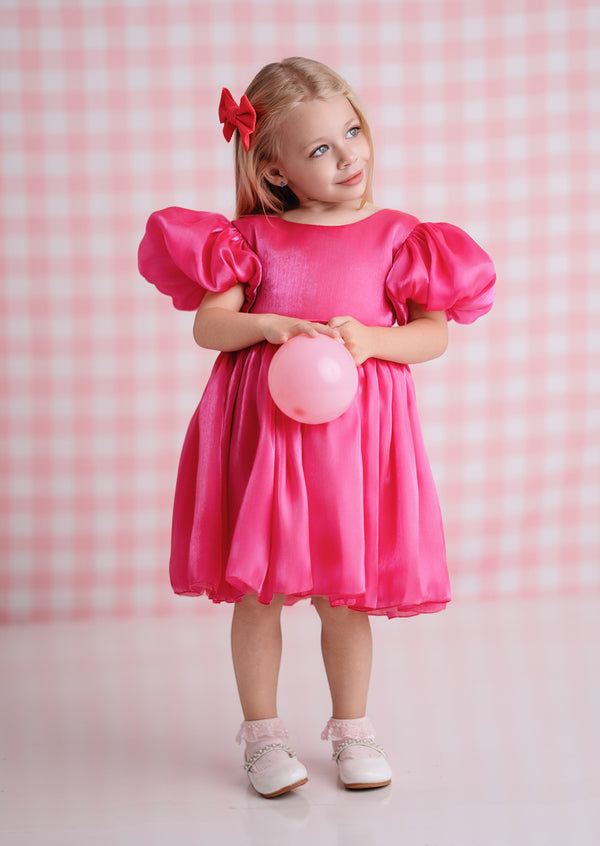 Mirabelle Puff Sleeve Party Dress in Hot Pink