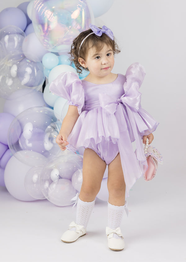 Baby girl birthday romper in Lavender