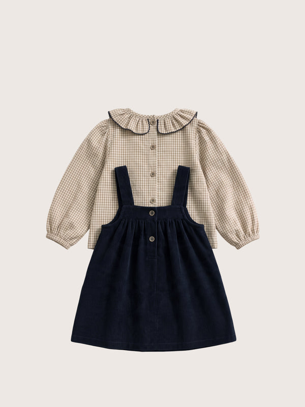 Girls Deep Blue Dress & Check Shirt Set | Girls Fall Clothing