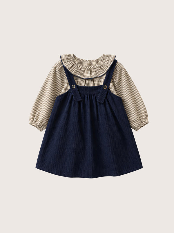 Girls Deep Blue Dress & Check Shirt Set | Girls Fall Clothing