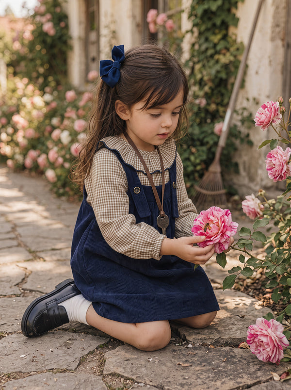 Girls Deep Blue Dress & Check Shirt Set | Girls Fall Clothing