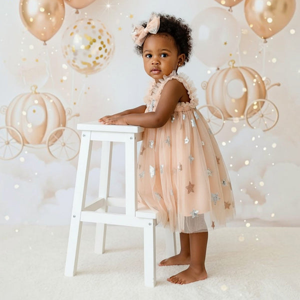 Fairy Moon & Stars Tutu Dress in Champagne | Cake Smash Outfit Girl