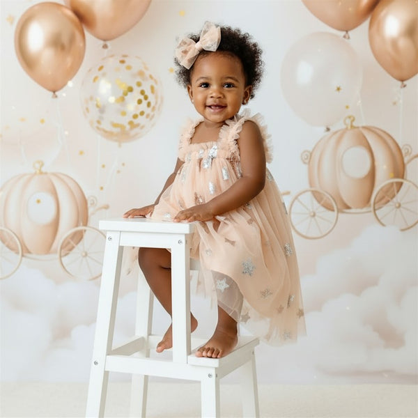 Fairy Moon & Stars Tutu Dress in Champagne | Cake Smash Outfit Girl