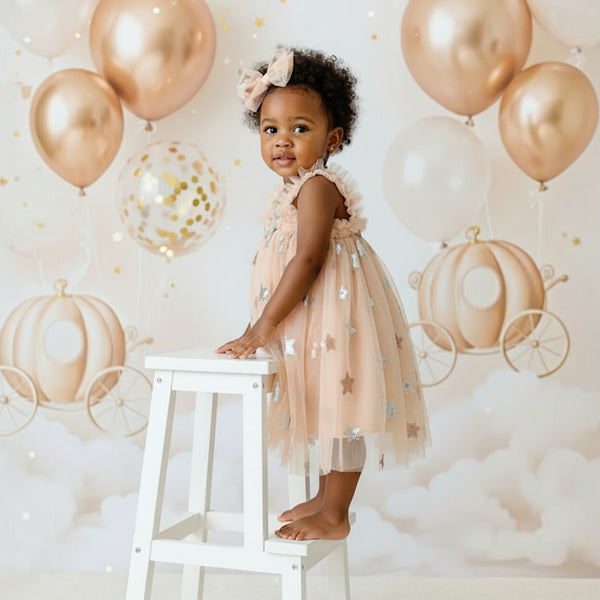 Fairy Moon & Stars Tutu Dress in Champagne | Cake Smash Outfit Girl