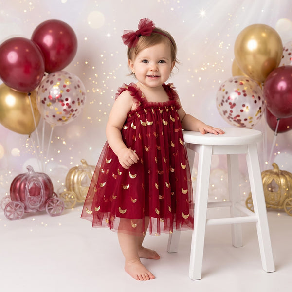 Fairy Moon & Stars Tutu Dress in Red | Cake Smash Outfit Girl