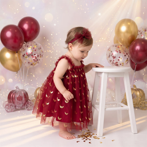 Fairy Moon & Stars Tutu Dress in Red | Cake Smash Outfit Girl