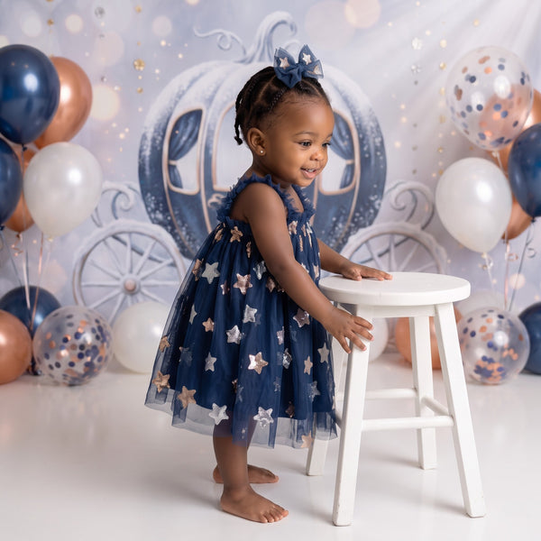 Fairy Moon & Stars Tutu Dress in Navy | Cake Smash Outfit Girl