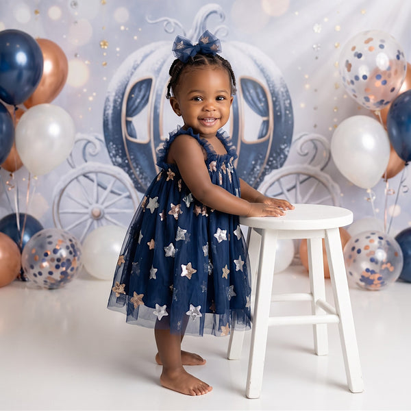 Fairy Moon & Stars Tutu Dress in Navy | Cake Smash Outfit Girl
