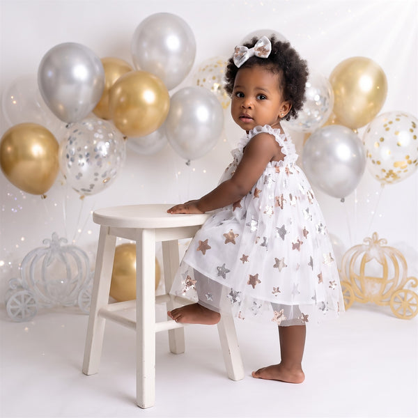 Fairy Moon & Stars Tutu Dress in White | Cake Smash Outfit Girl