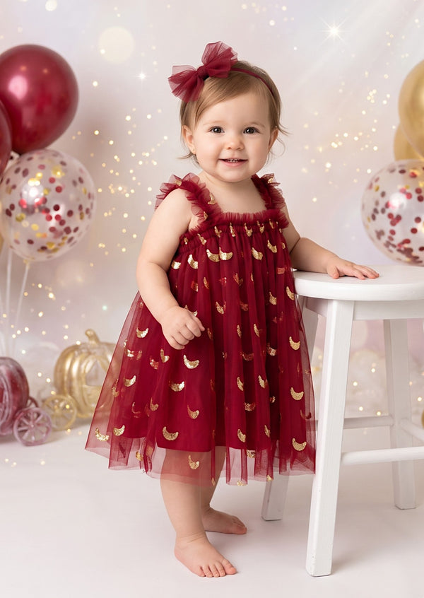 Moon & Stars Cake Smash Tutu Dress in Red