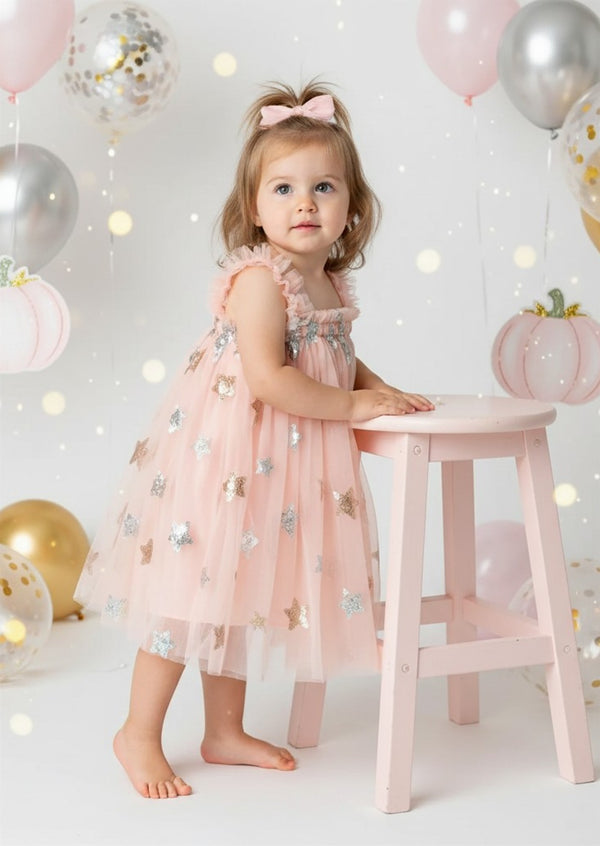 Moon & Stars Cake Smash Tutu Dress in Pink