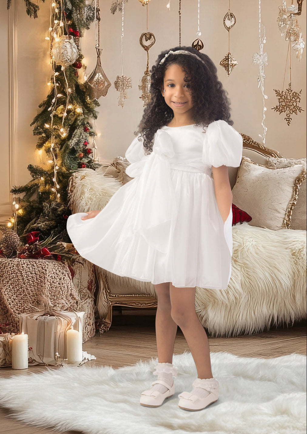 girls elegant white party dress