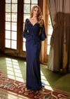 Navy Glitter V‑Neck Mother‑of‑the‑Bride Gown | Appliqué Bodice