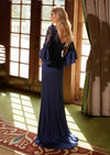 Navy Glitter V‑Neck Mother‑of‑the‑Bride Gown | Appliqué Bodice