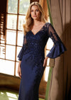 Navy Glitter V‑Neck Mother‑of‑the‑Bride Gown | Appliqué Bodice