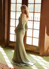 Glitter V‑Neck Mother‑of‑the‑Bride Gown | Embroidered Bodice
