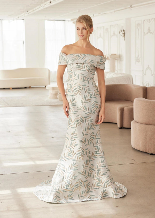 Jacquard Off‑Shoulder Trumpet Gown | Mother of the Bride Dress