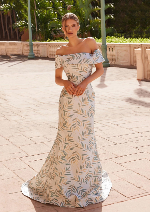 Jacquard Off‑Shoulder Trumpet Gown | Mother of the Bride Dress