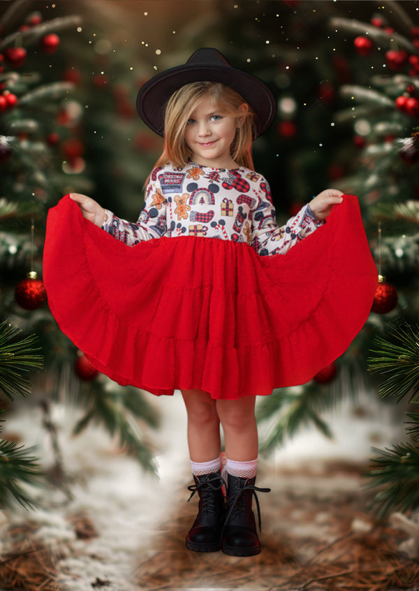 Christmas Minnie Twirl Dress || Red