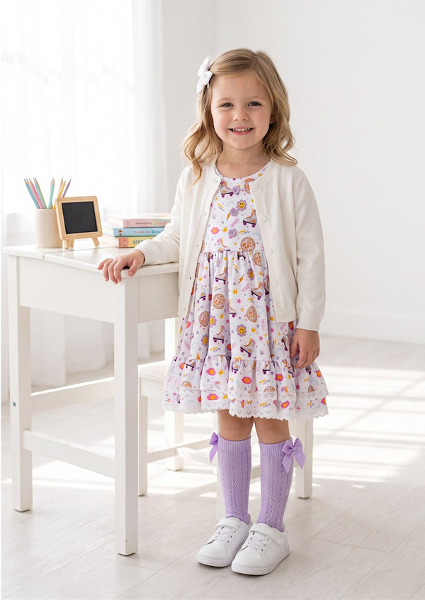 girls Multi Print Storybook Roller Skates Twirl Dress - twirl dresses